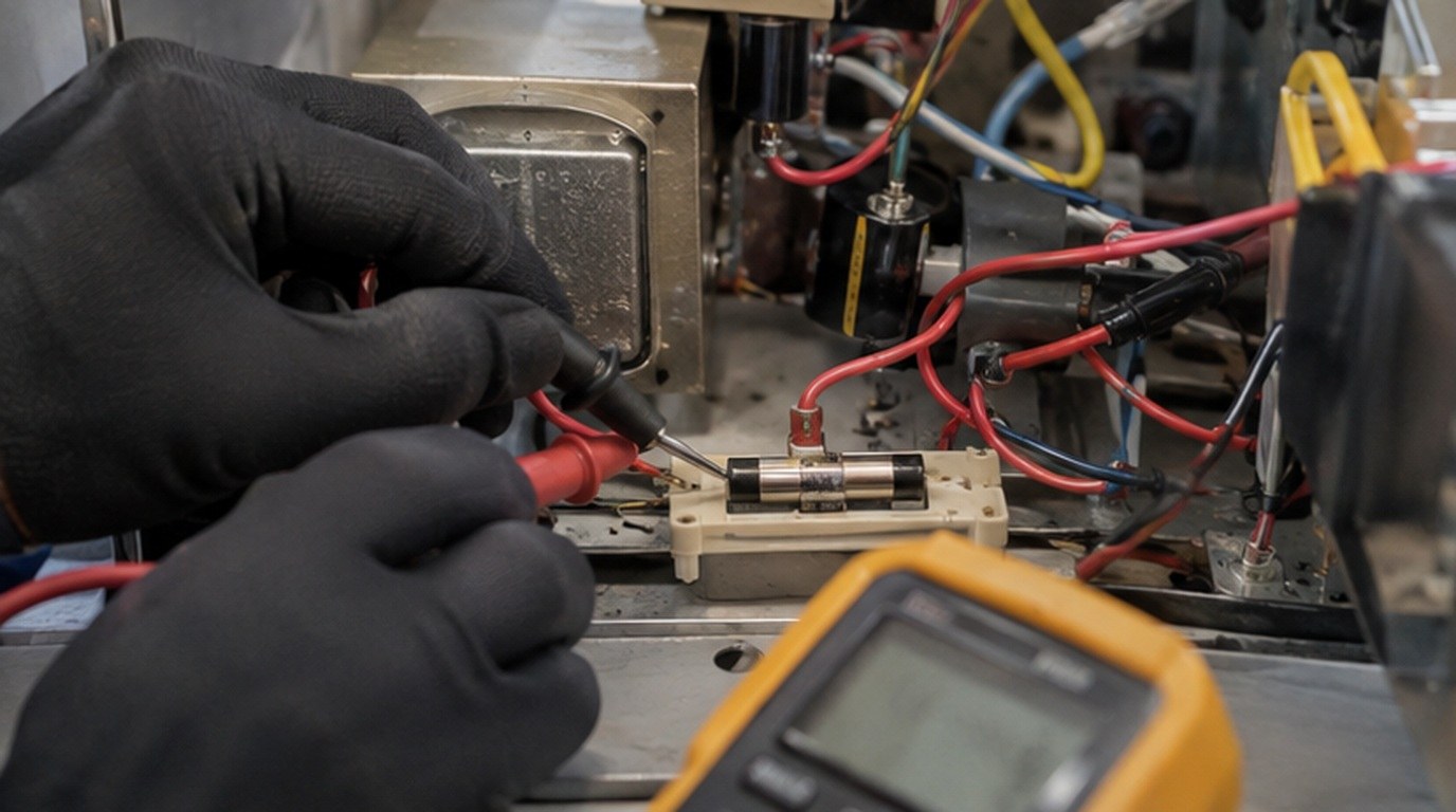 Conserto de micro-ondas em Teresina‑PI: teste do fusível e do diodo de alta tensão